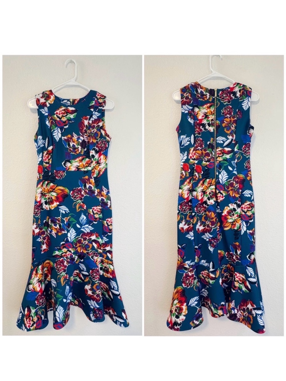 Calvin Klein Floral Midi Scuba Dress in Blue Size 4